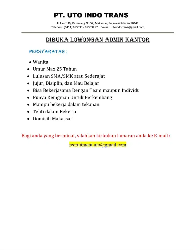 LOWONGAN KERJA ADMIN