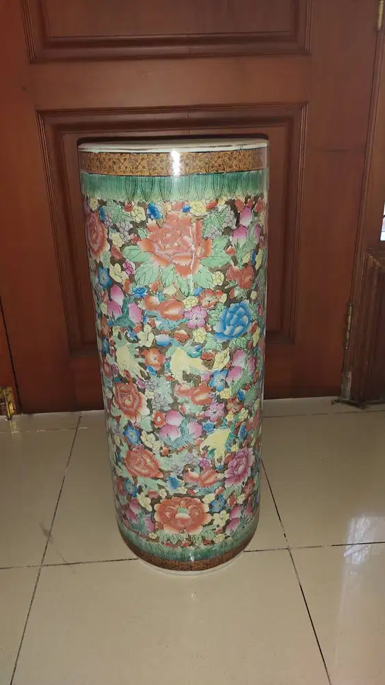 China Ceramic Vas Payung Keramik Antik Jadul Motif Bunga (A-090)