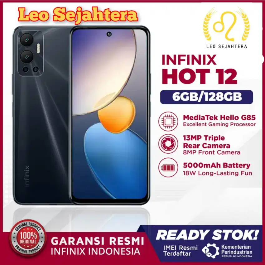 Infinix ram 6gb 128gb hot 12 Batere 5000 bonus case garansi resmi 1 th