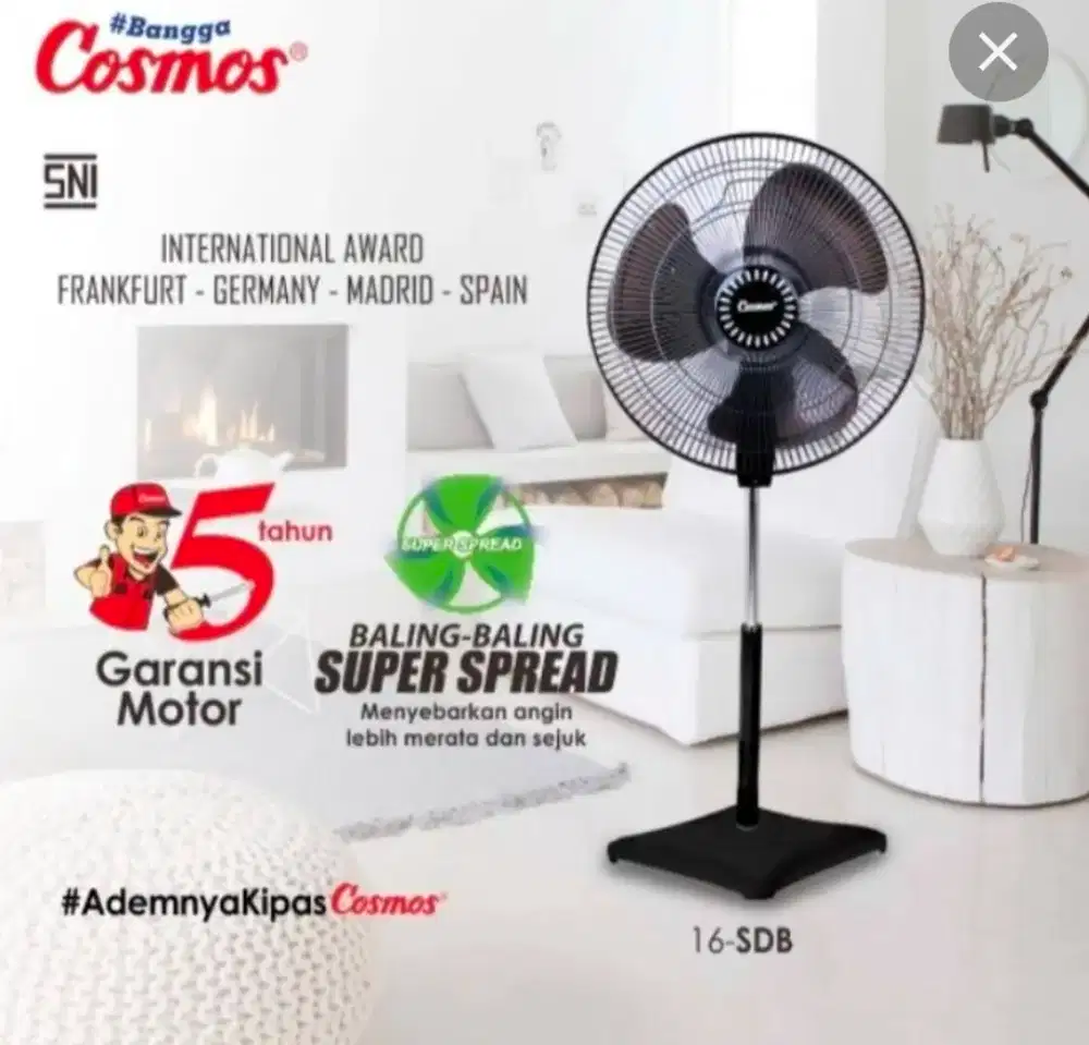 NEW!!! KIPAS BERDIRI COSMOS HITAM KAKI KOTAK 16 SDB