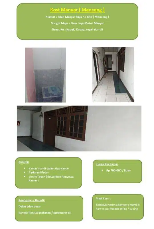 Kost kos kontrakan sewa kamar di manyar menceng tegal alur dadap