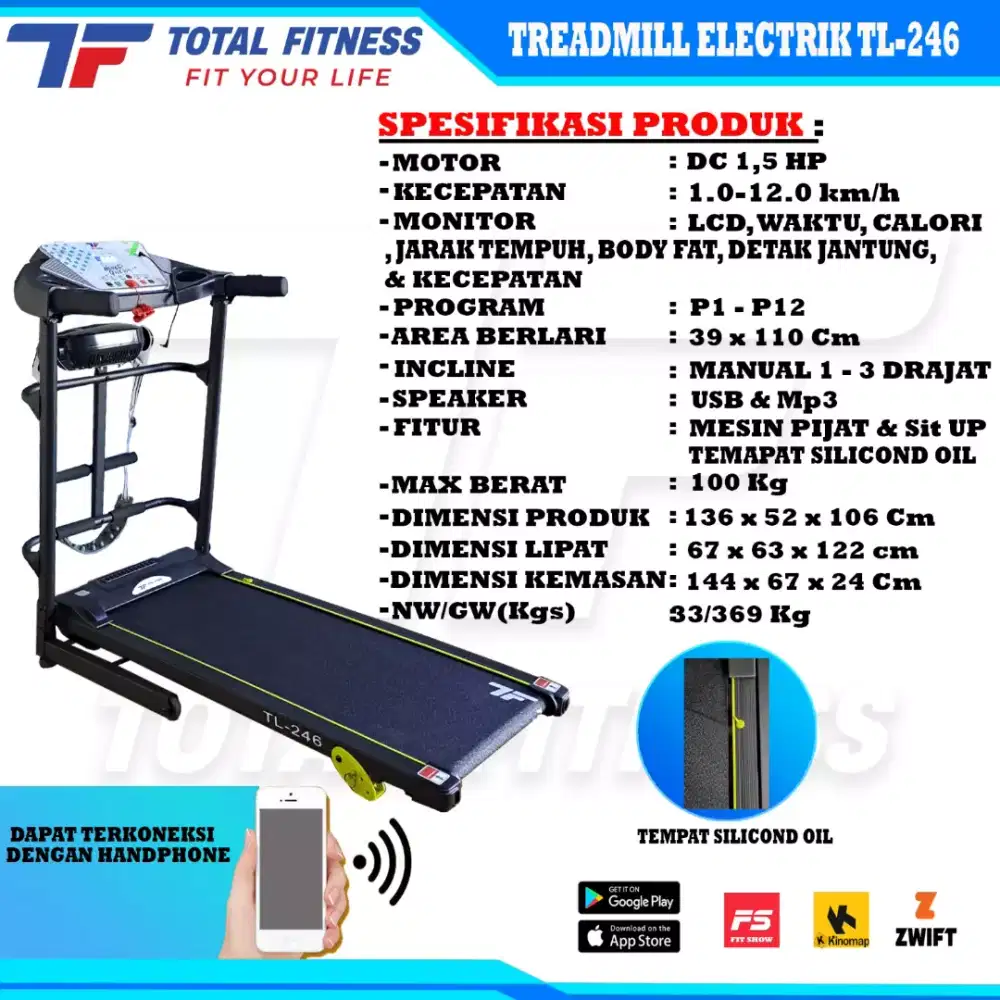 TREADMILL ELEKTRIK  TL 246 tiga fungsi
