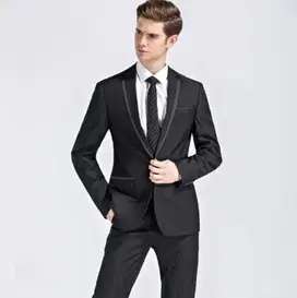 Jas Blazer Black List Satin Single Button - BK05