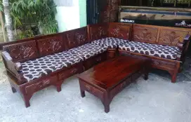 Meja dan Kursi Sudut Tamu Kayu Jati Plus Jok Bekled Melamic Terlaris