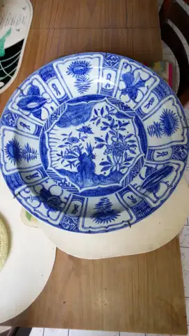 Piring China umur 50-70th, 37cm biru-putih(Jual cepat!)