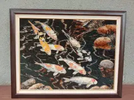 Lukisan kanvas Bulu Ayam 9 Ikan Koi