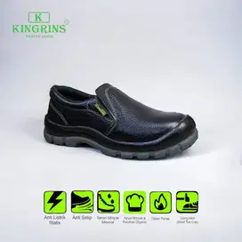 Sepatu safety kulit asli ujung besi merk Kingrins TERMURAH