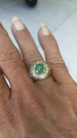 Cincin Batu Permata Jamrud (model kerucut) Ring perak