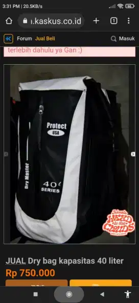 Dry bag kapasitas 40 liter