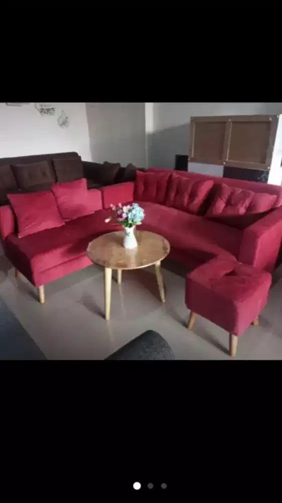 Sofa Retro L + Meja Bulat GRATIS KIRIM