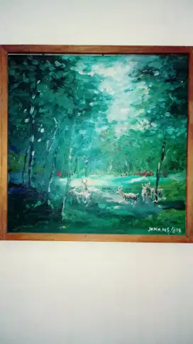 Lukisan TAMAN RUSA. 50x50 cm oil on canvas+ bingkai