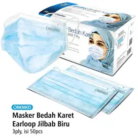 Gratis Antar - Masker Hijab Headloop Onemed One Med 3 ply / Lapis BIRU