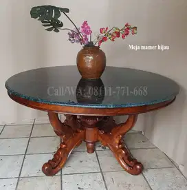 Meja bulat marmer hijau dm 150cm