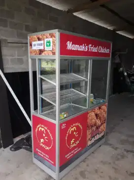 Gerobak jualan aneka jajanan both kuliner etalase ayam goreng