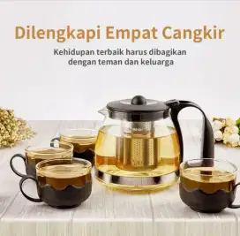 Tea pot hitam dengan saringan stainless