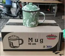 Mug Cangkir Enamel Seng Kembang Tutup 12 cm