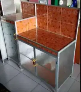 MEJA KOMPOR + RAK DAPUR FRAME ALMINI PUTIH KACA ES 120