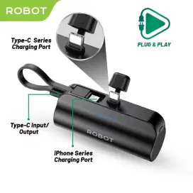 Robot Mini Powerbank 4500mah Port Type-C fast charging travel charge.