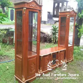 lemari tv 3 bidang jati