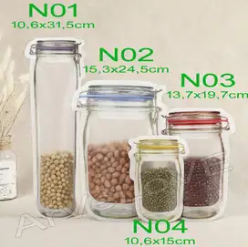 Mason Jar Zipper Plastic Bag Paket Seri Toples klip transparan snack