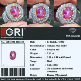 natural NTE ruby star burma ring perak memo GRI lab