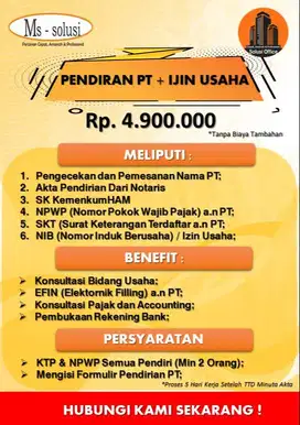 Jasa Pendirian PT, CV , Virtual Office