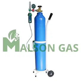 Tabung Baru 2m3 Isi Oksigen + Trolly + Regulator Pernafasan