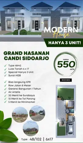 RUMAH MURAH ROW JLN 3 MBL DI CANDI SIDOARJO