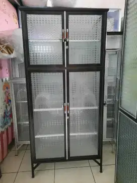Lemari Rak Prg Almini Coklat Full Kaca