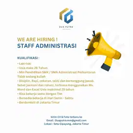 Dibutuhkan segera admin staff administrasi