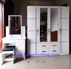 Lemari Pakaian 4 Pintu dan Meja Rias (Putih Glossy)