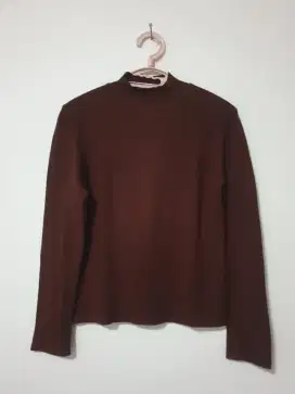 Manset rajut turtleneck brown lengan panjang size S