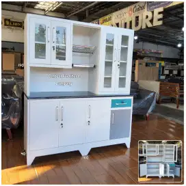 Lemari Dapur 4 Pintu Plat Besi + Rack White