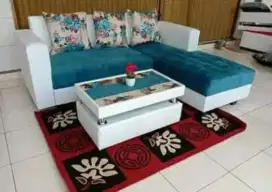 Sofa ruang keluarga L putus bahan kombinasi