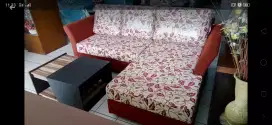 Sofa bantalan Amara Merah L- shape