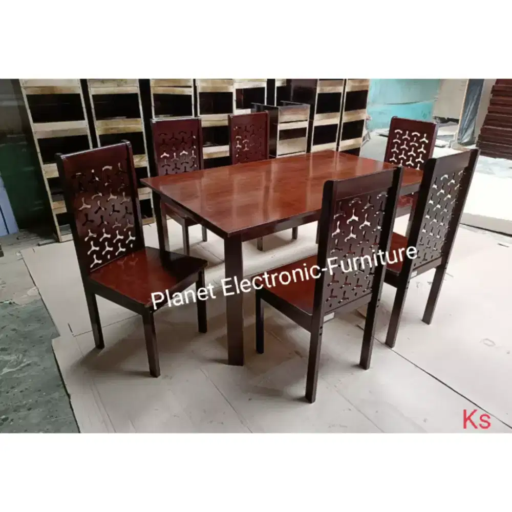 Meja Makan kayu solid 6kursi  Dining Set 6person  Meja Restoran