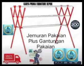 Jamuran pakaian plus gantungan baju 200x100x160 kuat, awet 500rb COD