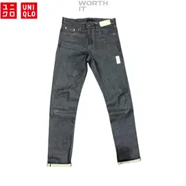 Celana Jeans Pria Uniqlo Denim Slim Fit Stretch Selvedge New Original