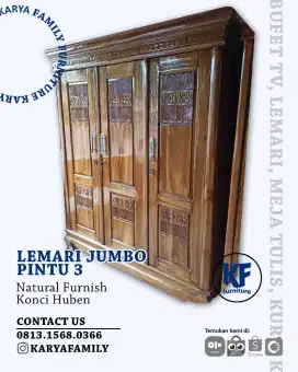 Lemari pintu 3 jumbo full kayu kualitas top