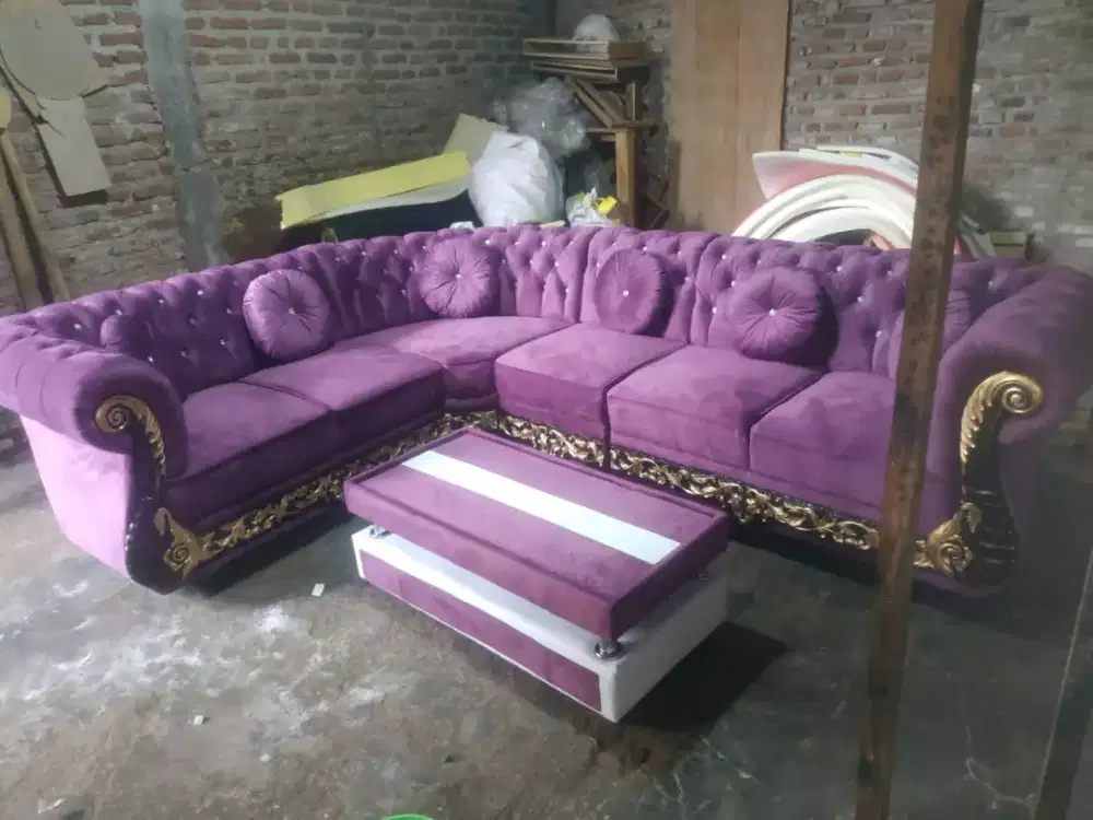 Sofa Sudut Kancing/Baterfly + meja FULL BLUDRU