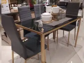 Meja Makan + Kursi Full Set / Meiji Dining Set Grey Baru