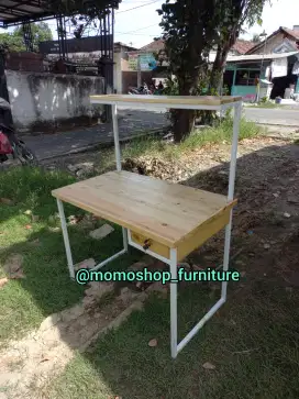 Meja belajar rangka besi kayu jati belanda