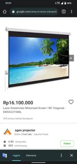 Proyektor motorize 180 inch screenview EWSSV2736RL