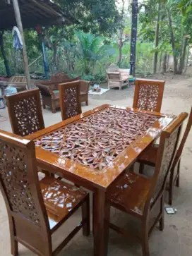 Kursi makan meja makan ukir kapal taru materil full kayu jati