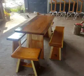 set meja makan minimalis,meja makan kayu trembesi,meja cafe