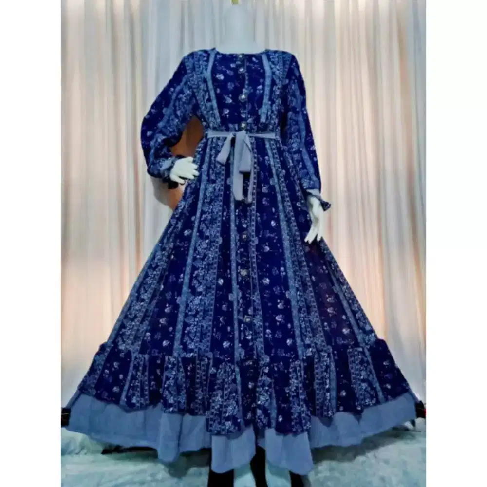 BARU,REALPICT.Long Dress Ceruty Motif,Full Kancing