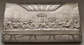 The Last Supper Plaque Sterling Silver on Mahogany Wood Plakat Perak