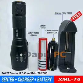 Paket Lengkap Senter LED Cree XM-L2 E17 2000 Lumen - #IRone