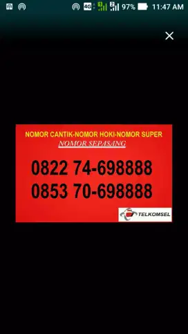 NOMOR CANTIK HOKI SUPER TELKOMSEL PASANGAN/COUPLE SERI KWARTET 8