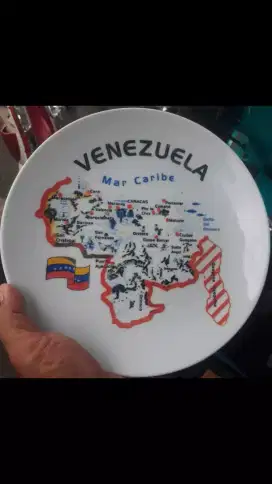 Antik vintage piring souvenir negara venezuela america latin mulus